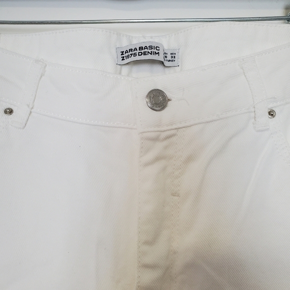 Zara White Denim Frayed Fringe Hem Jeans - Picture 4 of 5